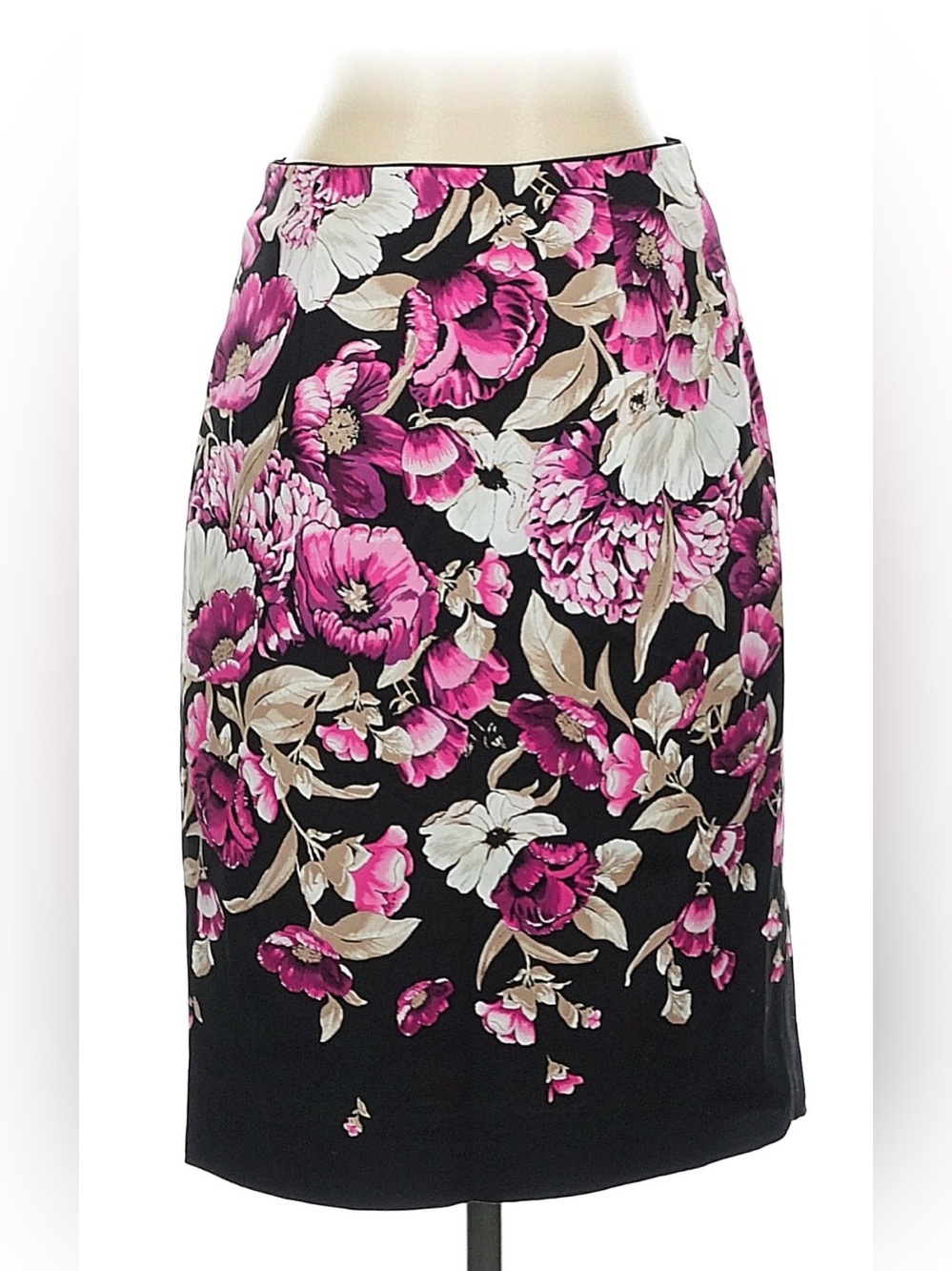 White House Black Market Black Pencil Skirt with Pink and Cream Floral Print